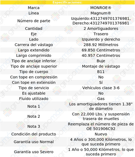 2 Amortiguadores Gas Magnum Tra International 4400 02-08