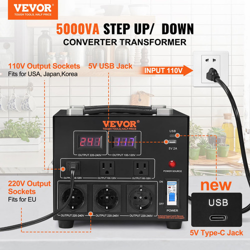 Conversor De Tensão E Transformador Vevor 5000w 110v A 220v