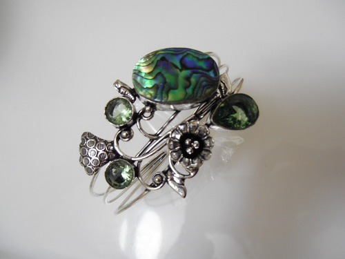 Pulsera Ajustable Con Concha De Abulón, Bañada En Plata 925
