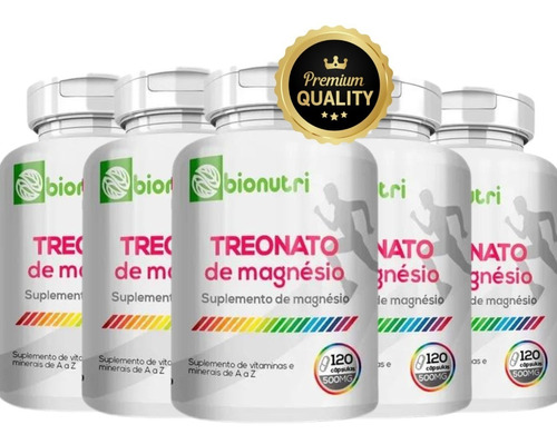 Kit 5x Magnésio L Treonato Puro 600 Caps 500mg - Atacado Sabor Sem sabor