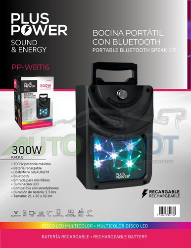 Bocina Portátil Plus Power Con Bluetooth Pp-wbt16