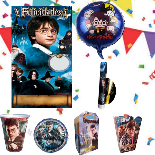 Harry Potter Paq Artículos Fiesta 20 Personas Lona+ Vela Cer