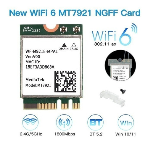 Wifi Mediatek Mt7921 802.11ax Wifi 6 Bluetooth 5.2 Wireless
