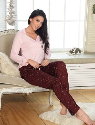 Pijama Pantalón Estampado Y Camisa Manga Larga Marca Cher 