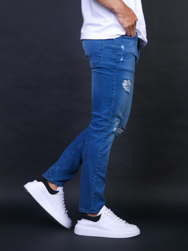 Pantalon Jean Walder Hombre Roturas Azul Regular El Don