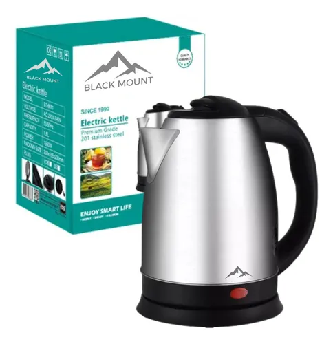 Jarra Eléctrica St-6011 De 1.8 Litros | Hervidor Rápido Y Seguro Con Apagado Automático | Diseño Moderno, Base Giratoria 360°, Ideal Para Té, Café Y Más Alta Calidad Black Mount