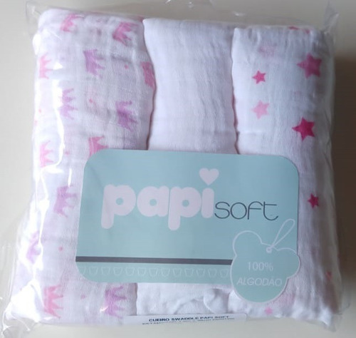 Imagem 2 de 3 de Cueiro Fralda De Pano Baby Care Papi Soft 100 X 80 Cm 3 Und