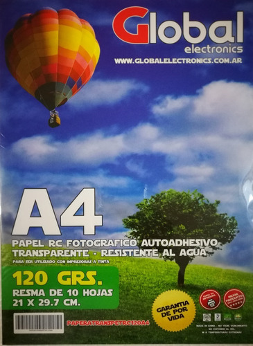 Papel Autoadhesivo A4 Transparent Resist Al Agua 120g 10 Resma