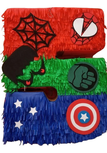 Piñata Artesanal Número Temático Superhéroes Spiderman Hulk 