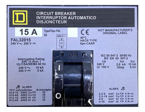 Interruptor Termomagnético 15a 240v 3p Fal32015 Square D