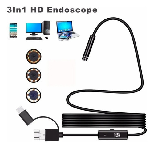 Câmera Sonda Endoscópica 5m Plug Tipo C Micro Usb Android