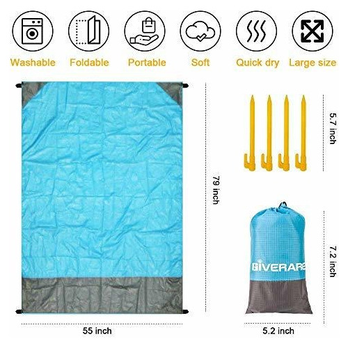 Manta De Picnic Impermeable Nylon Impermeable  Azul Portatil