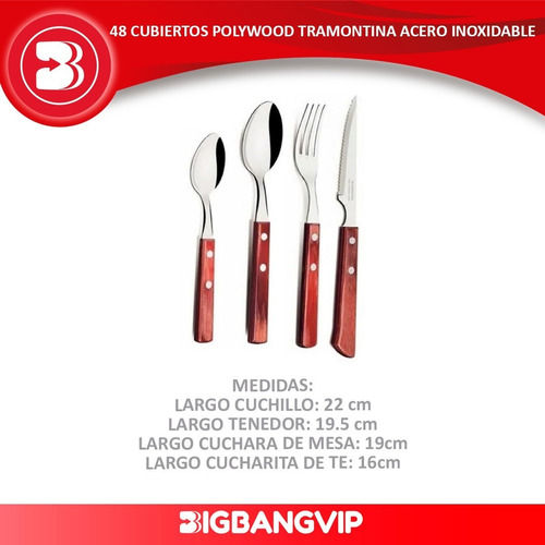 Imagen 2 de 6 de 48 Cubiertos Polywood Tramontina Acero Inoxidable Cuchillo