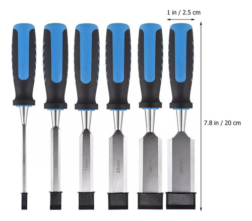 Cincel Formon Juego Madera Gubia Carpintero Tallado 6pzs Con Afilador Cuchilla, 6mm, 13mm, 19mm, 25mm, 32mm, 38mm