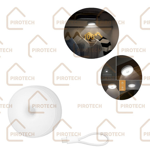 Luz Led Con Sensor Movimiento Recargable Usb Adhesiva Iman Interior Clóset Escalera Noche Emergencia Luz Nocturna Automática Pared Techo 100° Blanca
