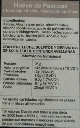 Huevo De Pascua Chocolate - N12 De 170 Grs - Con Leche