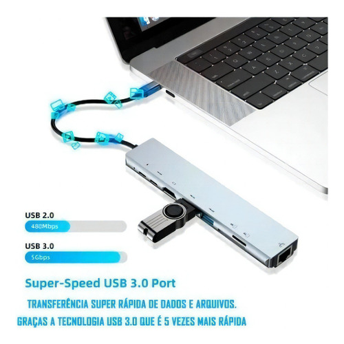 Adaptador Hub Para Macbook Air M1 M2 8 Em 1 Usb-c Hdmi 4k