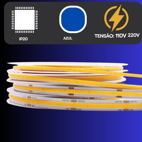 Fita Led Cob Colorida 12v Ip20 5m 360leds/m Brilho Perfil