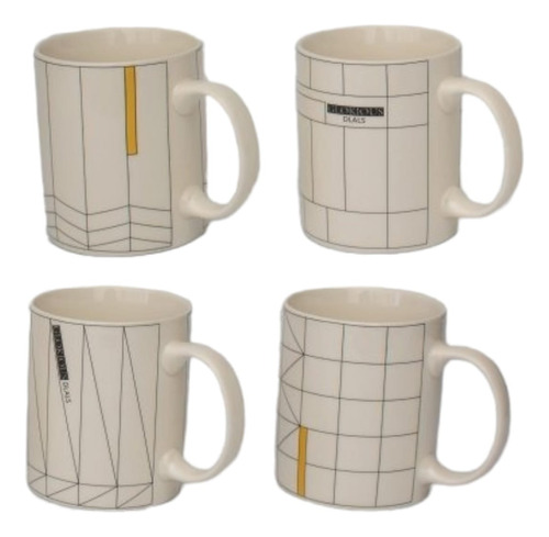 Set X 4 Taza De Porcelana Blanca De 330 Ml Diseño Formas