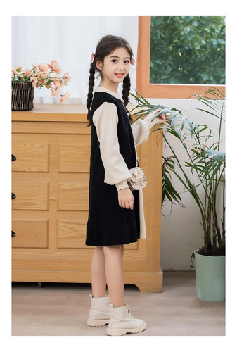 Vestido For Niñas/vestido De Suéter Con Falda De Fondo De