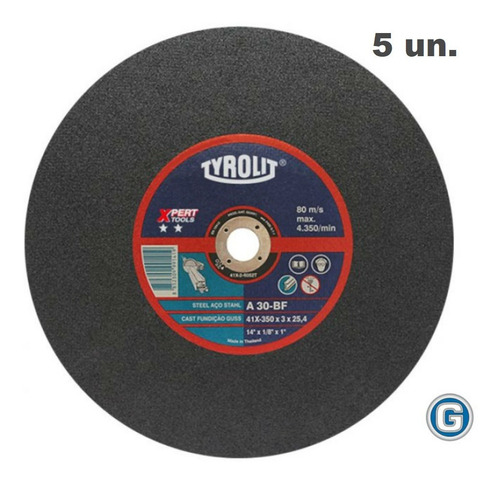 Imagen 1 de 8 de Disco Corte Tyrolit Xpert De 350 X 3 Mm Caja X 5 Un Gramabi Sensitiva 14 Plano 355x3 Hierro 350x3 Metal Inoxidable
