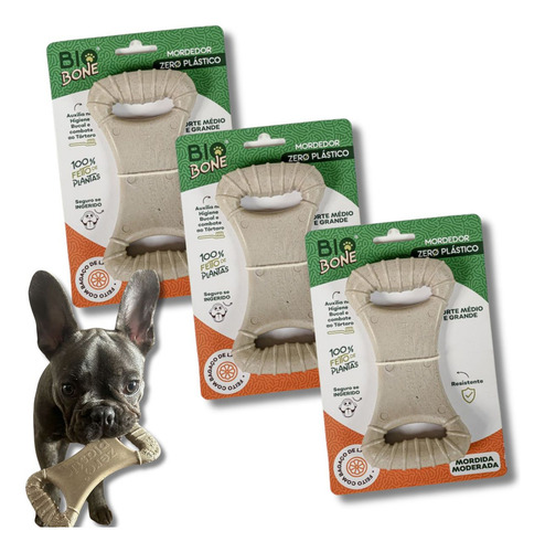 Kit Biobone Mordedor Resistente Para Cães Laranja Ossão 3un