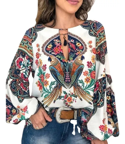 Blusa De Mujer Con Tallas Grandes Estampado De Moda Casual 