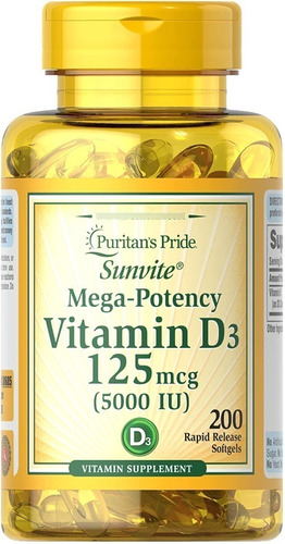 Vitamin D3 5000 Iu Mega Potencia 200 Cap Puritan's Pride