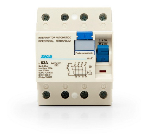 Disyuntor Diferencial Tetrapolar 63amp 4x63 Sica Oficial