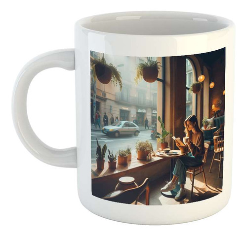 Taza Ceramica Chica Tomando Cafe Plantas Bar Relax Paz