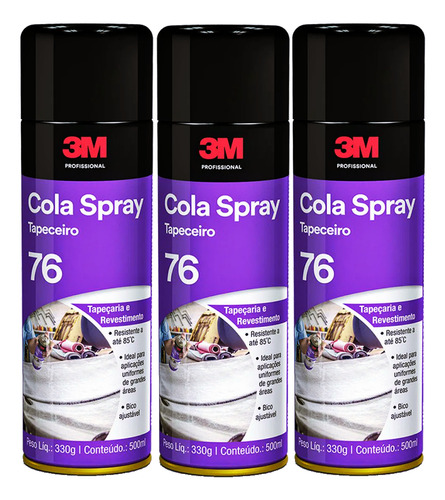 3 Colas Adesivo Sapateiro De Contato Transparente Spray 76 3m  0.5 L