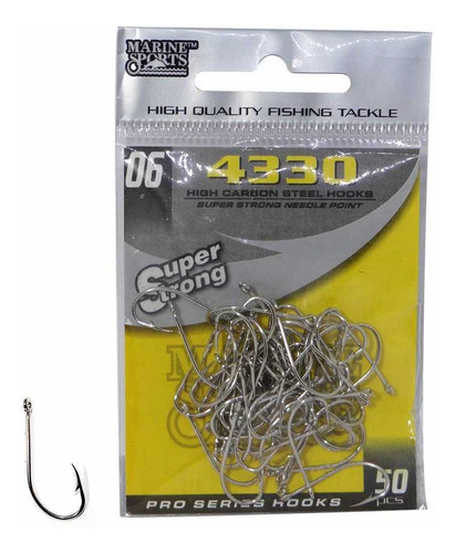 Anzol Marine Sports 4330 N° 6 (2,1cm) C/ Farpas - 50 Peças