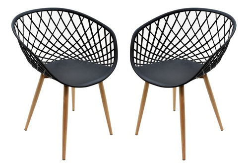 Set De 2 Sillas De Plastico Patas Madera Piamonte, Eames Estructura De La Silla Negro