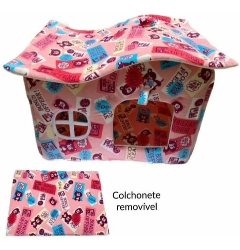 Casinha Cachorro Pequeno Casa Cama Pet Luxo Rosa Com Urso