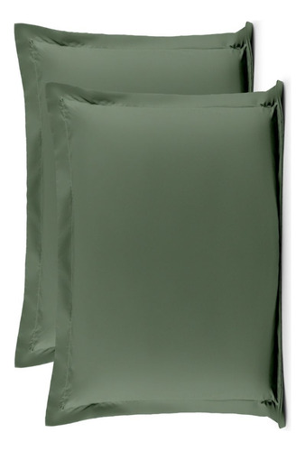 Par De Fronhas C/ Aba - Percal 300 Fios Luxo Algodão Cor Verde-musgo Liso