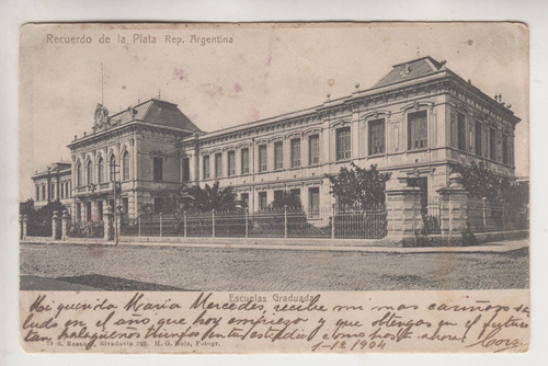 1904 Postal Escuelas Graduadas De La Plata Argentina Cursada