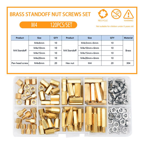Kit 120pcs M4 Espaciador Separador Hexagonal Metal Tuerca