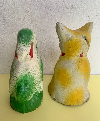 Figuras De Barro Conejo Y Gato Artesanía Antigua (Usado)