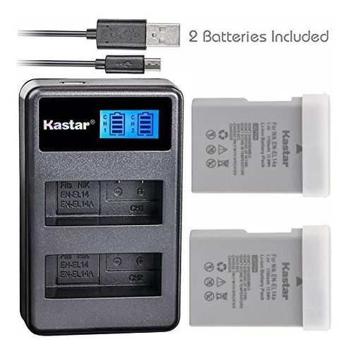 Bateria Kastar (x2) Y Cargador Dual Delgado Lcd Para Nikon E