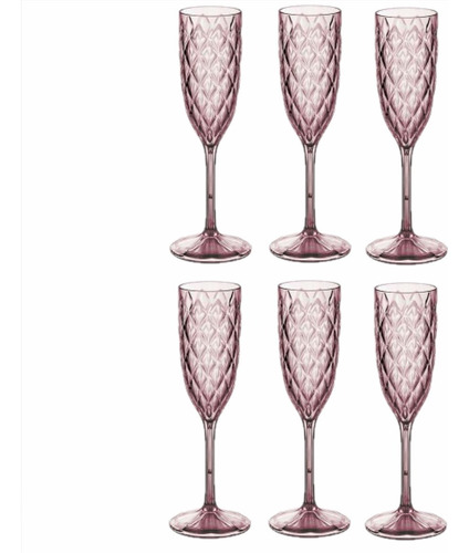 Kit 6 Taças Para Champagne Glamour Em Acrílico Cristal 200ml Cor Rosa Quartzo