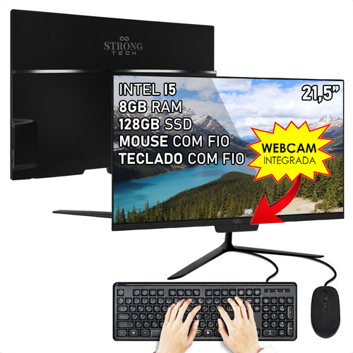 All In One Preto 21,5 Completo I5 8gb Ssd 128gb Strong Tech 127/220v