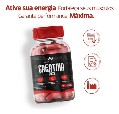 Kit 6 Creatina Monohidratada 100% Pura, 100% Prática em Cápsulas - Nanovit