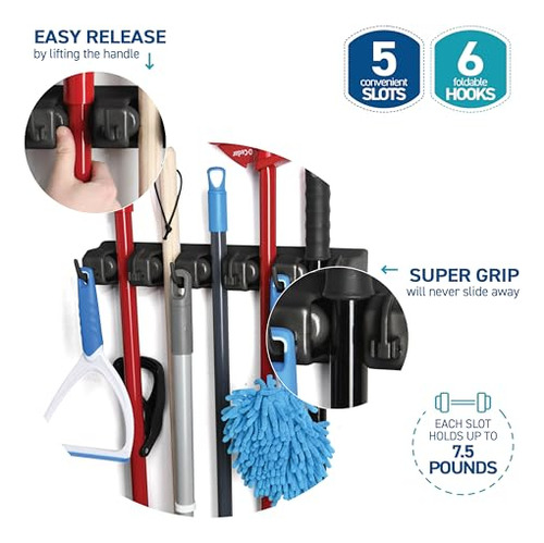 Soporte De Pared Para Escobas Y Trapeadores De 2 Piezas - Or