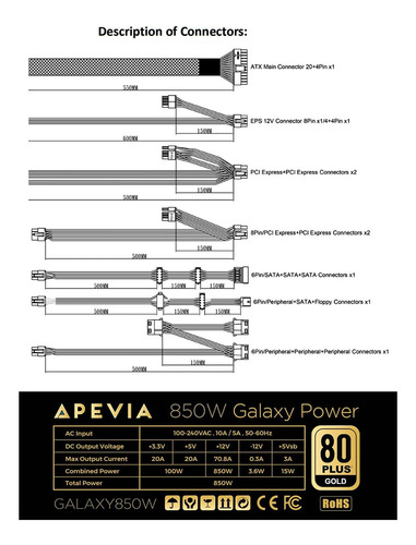 Fuente De Alimentación Apevia Atx-gx850w Galaxy 850w 80+ ...