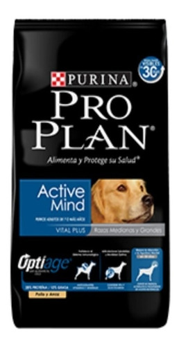 Alimento Pro Plan OptiAge Active Mind 7+ para perro senior de raza mediana y grande sabor pollo y arroz en bolsa de 13kg