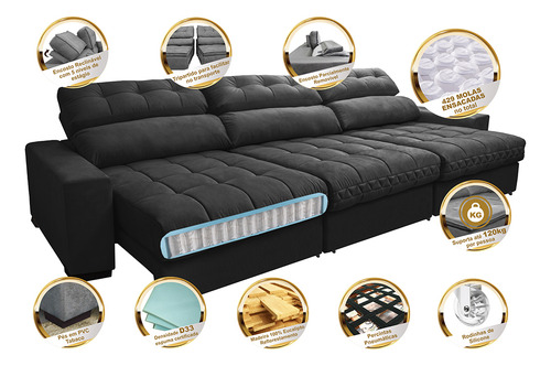 Cama inBox Master 3,52 Sofá Preto Lisa Madeira