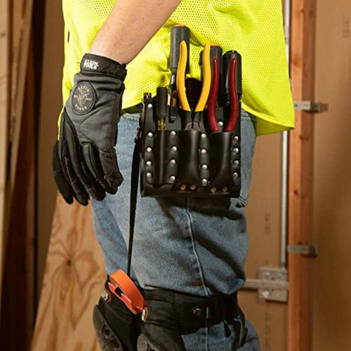 Klein Tools 5190 Tool Pouch, Leather, 10-pockets, Tape Thong
