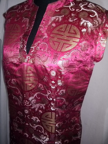 Qipao Vestido Tradicional Chino Brocado Seda Calidadad T. M