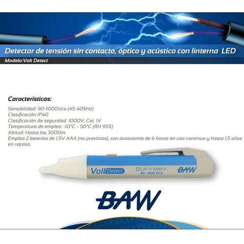 Imagen 3 de 6 de Detector De Tension Buscapolo Inductivo Sonido Linterna Baw