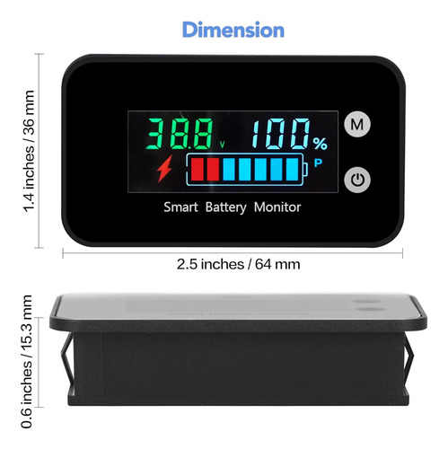 Monitor De Batería Resistente Al Agua Ipx7 12v 24v 36v...